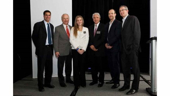 From l-r: Neil Parekh, World Vision Canada, Gary Mistak, SVP-Anixter Canada, Kathryn Robinson, Mission 500, George Fletcher, Mission 500, Clark Northcott, National Sales Manager, Pelco, Paul Grossinger - Group Publisher, SP&T News Canada.