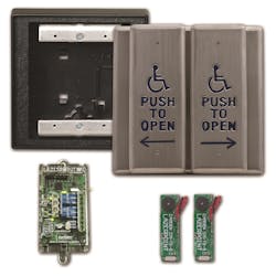 Camden Door Controls has introduced its new Lazerpoint RF wireless packages of vestibule push plate switches to support the automatic door market with two new options.