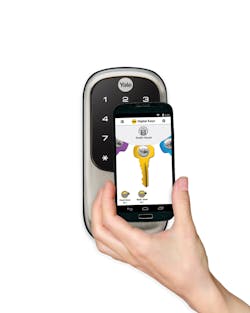 The Yale Real Living NFC Deadbolt for NFC-equipped Android mobile devices can be opened with a tap of the phone.