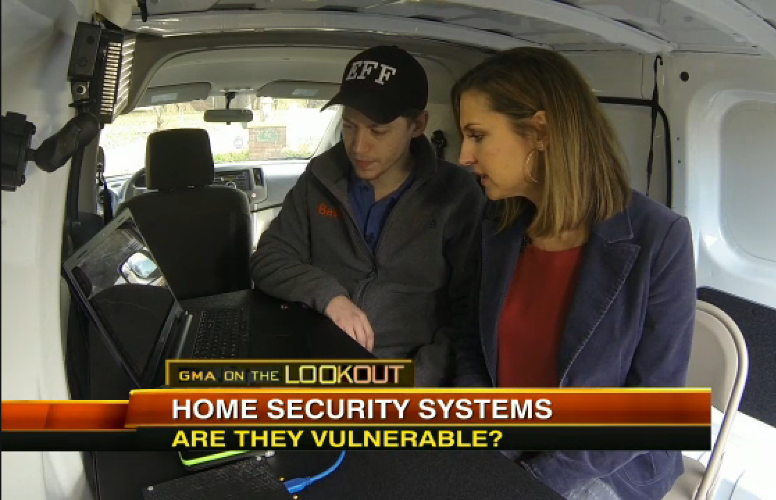 Logan Lamb demonstrated his wireless alarm system hacking techniques on a Nov. 2014 segment of ABC&rsquo;s Good Morning America. Watch the entire segment at http://abcnews.go.com/GMA/video/home-security-systems-subject-breaches-27190627.