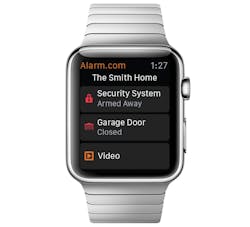 A look at how the Alarm.com app will appear on the new Apple Watch. A look at how the Alarm.com app will appear on the new Apple Watch.