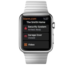 A look at how the Alarm.com app will appear on the new Apple Watch.
