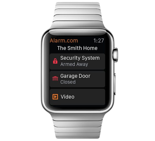 A look at how the Alarm.com app will appear on the new Apple Watch.