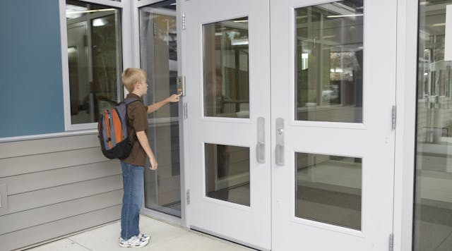 Intercom systems enable visitors to push a button outside locked doors to request entry.