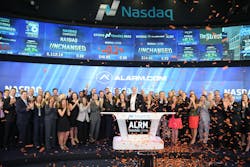 Alarm.com&apos;s executive team celebrates as the company officially launches its initial public offering on the NASDAQ.