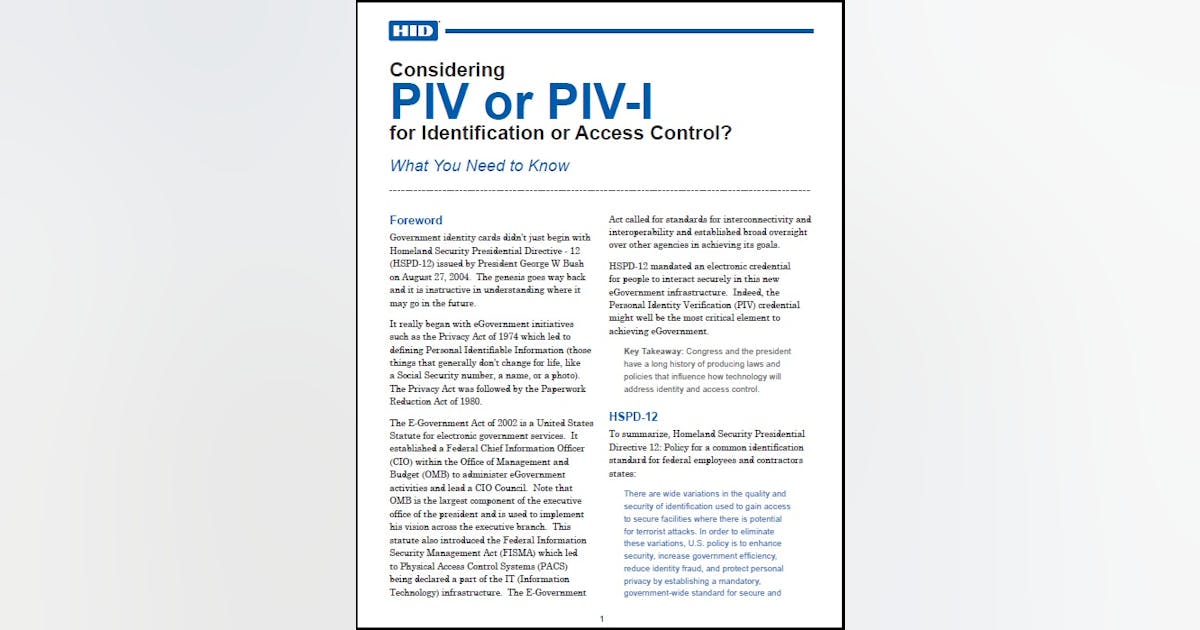Understanding PIV and PIV-I for ID Management and PACS | Security Info ...