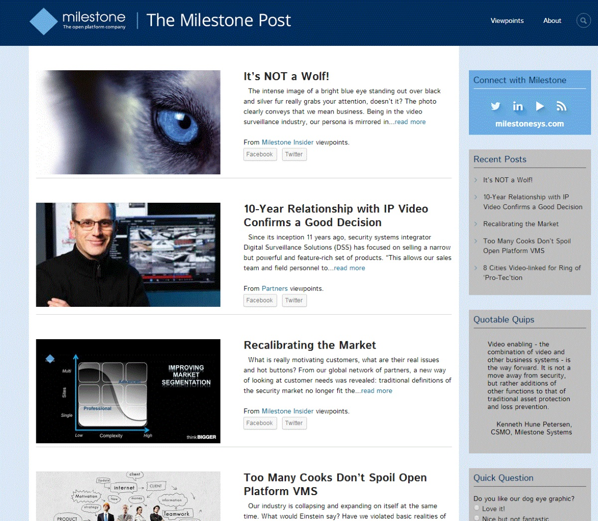 Milestone Systems has published a new mini-website called The Milestone Post for publishing thought leader articles with its global ecosystem of partners and customers.