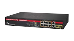 The new ES Series of Web smart PoE+ switches are a cost-effective network switch solution for small- to mid-sized IP-camera surveillance systems. Available in 8-, 16- or 24-port Fast Ethernet PoE+ configurations, the switches meet the need of providing Fast Ethernet ports for IP cameras with GigE ports for NVR/server connections.