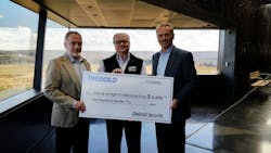 From left to right: Mike Dowling, director, fire business development, electronic security, Diebold; Henry C. Scully, executive director, Friends of Flight 93 National Memorial; and Tony Byerly, executive vice president, electronic security, Diebold. From left to right: Mike Dowling, director, fire business development, electronic security, Diebold; Henry C. Scully, executive director, Friends of Flight 93 National Memorial; and Tony Byerly, executive vice president, electronic security, Diebold.