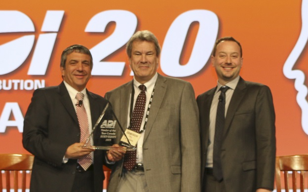 From left to right: Michael Flink, president, ADI Global, Gordon Lang, director, distribution and strategic partners, Hikvision USA, and Marco Cardazzi, VP marketing, ADI Global.