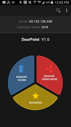 A screenshot of the new DoorPoint app from Galaxy Control Systems.