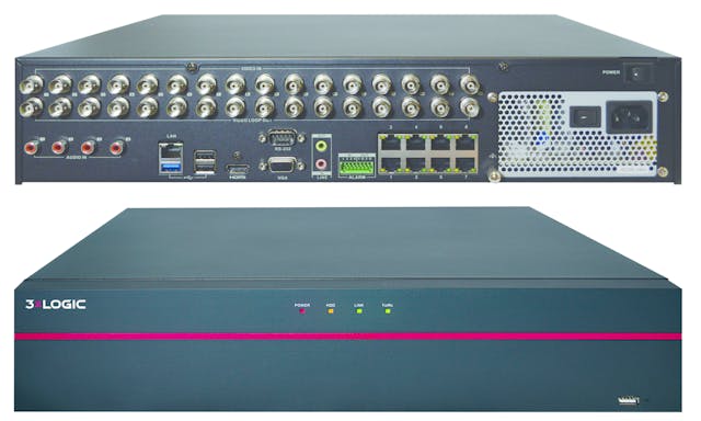 The 3xLOGIC V250 Hybrid is a 2U chassis hybrid NVR with an 8-port POE switch and 16-channel analog looping inputs. This NVR comes standard with a 2TB hard drive, and VIGIL Server and Client software