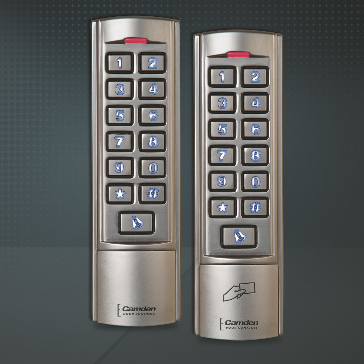 New to Camden Door Controls' product lineup are the CM-110SK stand-alone slim-line metal keypad and the CV-110SPK slim-line prox reader and keypad.