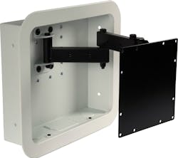 Video Mount Products' new IWB-1 “no profile” flat panel in-wall box adapter. Video Mount Products' new IWB-1 “no profile” flat panel in-wall box adapter.