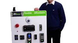 ZKAccess COO Manish Dalal showcases product line capabilities using a demo board with live-working access control panels, readers, door locks, REXs and sensors.