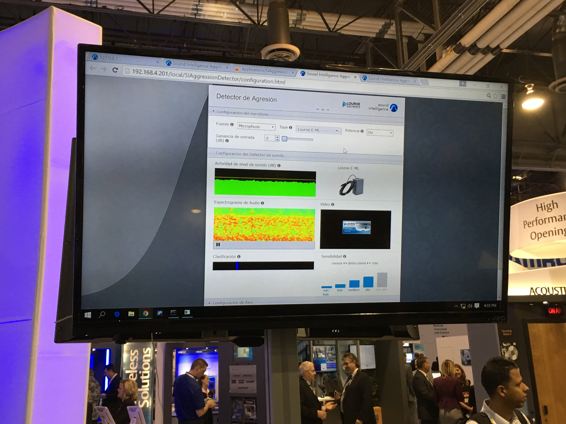 This screenshot shows Louroe Electronics' new Intelligent Audio Analytics System in action.