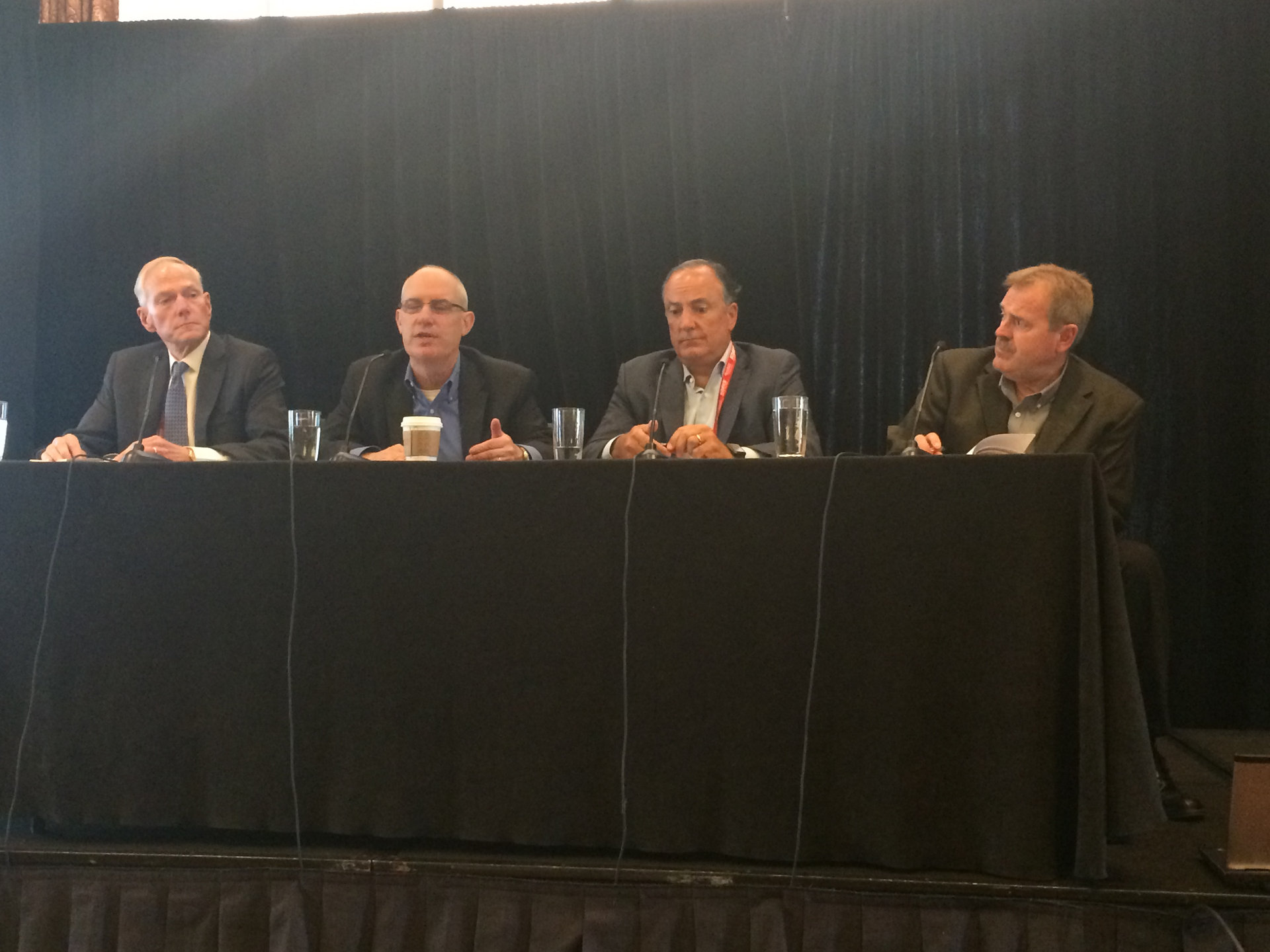 PSA's State of the Industry panelists were (from left): David Carter, managing director of NetOne Inc., Michael Kaiser, executive director of the National Cyber Security Alliance, John Mack, executive VP of Imperial Capital, and Chuck Wilson, executive director of NSCA.