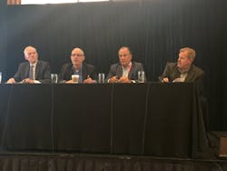 PSA&apos;s State of the Industry panelists were (from left): David Carter, managing director of NetOne Inc., Michael Kaiser, executive director of the National Cyber Security Alliance, John Mack, executive VP of Imperial Capital, and Chuck Wilson, executive director of NSCA.