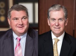 Steve Jones (left), Chief Executive Officer of Universal Services of America, will serve as the CEO of the combined company, and Bill Whitmore (right), CEO of AlliedBarton, will serve as its Chairman of the Board. Steve Jones (left), Chief Executive Officer of Universal Services of America, will serve as the CEO of the combined company, and Bill Whitmore (right), CEO of AlliedBarton, will serve as its Chairman of the Board.