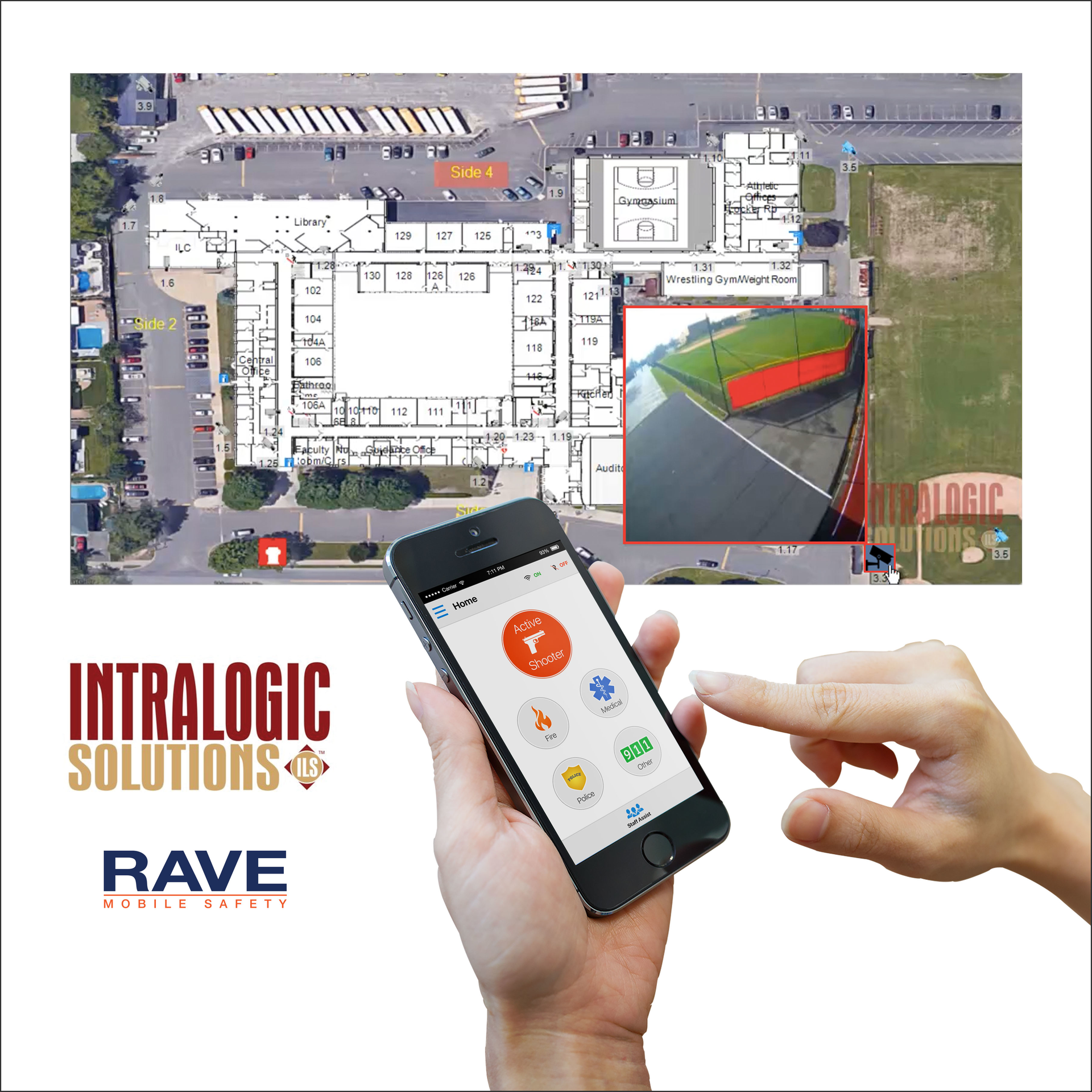 This all-in-one solution combines Rave Mobile Safety&rsquo;s Panic Button which enables school personnel to instantly contact 911 with Intralogic Solutions technology which features immediate single click building lockdown and first responder enhanced intelligence, including access to video surveillance, digital floor plans, detailed facility maps and remote access control. This powerful package allows school personnel to react more rapidly and gives first responders the tools they need to more effectively assess and respond to and address any crisis or critical incident.