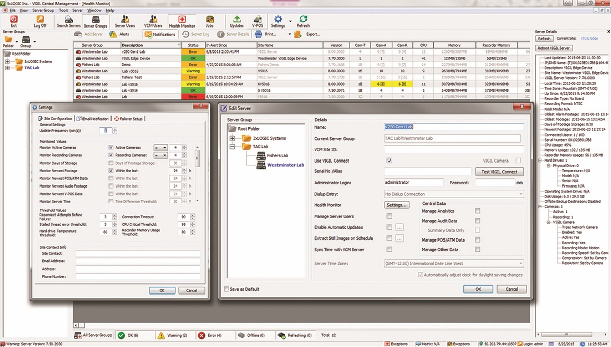 VIGIL Central Management provides the ability to monitor the status of VIGIL Servers and V-Series cameras. Designed with the integrator in mind, VCM proactively informs integrators and/or end users of any potential health concerns with their VIGIL Servers or cameras.