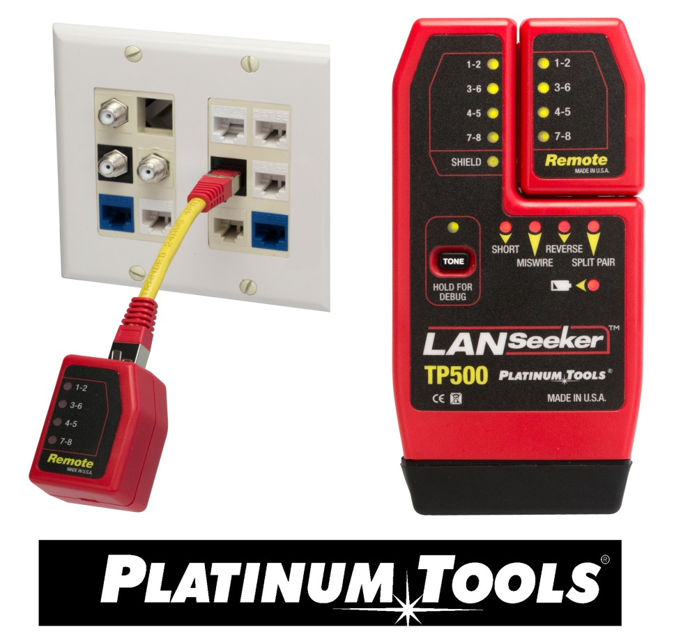 LanSeeker tests for shorts, opens, miswires, reversals, and split pairs and can display connection and fault information on a pair-by-pair basis. It also generates audio tones for use with tone tracers on all pairs.