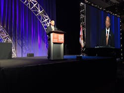 DHS Secretary Jeh Johnson addresses attendees at ASIS 2016 on Monday.