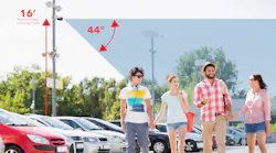 Mount the camera at least 15 to 20 feet (4.60 m to 6.10 m) above the surface, and aim the camera 100 feet (30.48 m) toward the horizon for every 10 feet (3.05 m) that the camera is mounted above the surface.