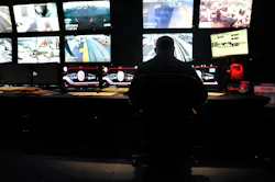 Officer mans his post in Denver's RTD Security Command Center Officer mans his post in Denver's RTD Security Command Center
