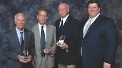 From l-r: Phil Kirchberg, Red Hawk DC Metro Account Manager, Rick Tampier, Senior Director Sales & Product Strategy, Mike Cunningham, Red Hawk Seattle General Manager and David Hovater, Red Hawk Seattle Service Manager, were recently recognized by Notifier.
