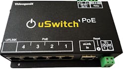 Simple to use, with no programming required and with just one input power source, uSwitch PoE (Power of Ethernet) auto senses and auto negotiates voltages from 48 volts down while providing 15.4 watts of power per port. For non PoE devices, uSwitch PoE provides a 12 VDC output. uSwitch PoE also has an IP relay that automatically reboots or controls non PoE devices.