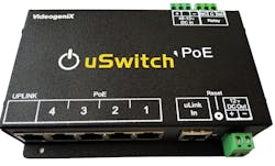Simple to use, with no programming required and with just one input power source, uSwitch PoE (Power of Ethernet) auto senses and auto negotiates voltages from 48 volts down while providing 15.4 watts of power per port. For non PoE devices, uSwitch PoE provides a 12 VDC output. uSwitch PoE also has an IP relay that automatically reboots or controls non PoE devices.