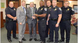 SIAC presents a dispatch reduction award to Lexington, S.C.: (L to R) Patrolman First Class Ryan Whitlock, Mayor Steve MacDougall, Glen Mowrey, Chief Terrence Green, Lt. Matt Timmerman, Major Matt Davis, and Lt. Thomas Stowe.