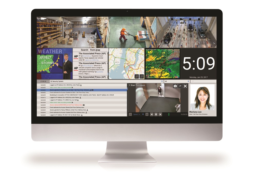 S2 Magic Monitor provides a unified security management user experience for access control, video surveillance, forensics, digital signage and live Internet feeds.