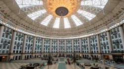 The West Baden Springs Hotel in Indiana recently undertook a lighting project in its atrium that replaced 150 1000-watt bulbs—which consumed 150,000 watts per hour—with PoE powered lighting that consumed less than 4,000 watts per hour while providing more light. Every light is connected to an Ethernet switch, and the full-color LED chandelier lighting has programmed color 'playlists' that provide color tones to match events of all types.