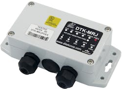 The DTK-MRJPOEX features a NEMA 4X enclosure with weatherproof connectors for installation in harsh or outdoor environments. The DTK-MRJPOEX features a NEMA 4X enclosure with weatherproof connectors for installation in harsh or outdoor environments.