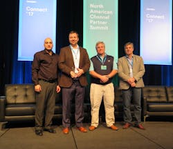 Genetec presents SIGNET Electronic Systems, Inc. with 2016 Unified Systems Sales Achievement Award at Connect ’17 North American Channel Partner Summit, Feb 6-8, 2017. (From Left to Right: Michel Chalouhi, Vice President of North American Sales, Genetec; Jason Bianco, Sr. Account Executive, SIGNET Electronic Systems, Inc.; Daniel Chauvin, Vice President, SIGNET Electronic Systems, Inc.; Guy Chenard, Vice President of Global Sales, Genetec). Genetec presents SIGNET Electronic Systems, Inc. with 2016 Unified Systems Sales Achievement Award at Connect ’17 North American Channel Partner Summit, Feb 6-8, 2017. (From Left to Right: Michel Chalouhi, Vice President of North American Sales, Genetec; Jason Bianco, Sr. Account Executive, SIGNET Electronic Systems, Inc.; Daniel Chauvin, Vice President, SIGNET Electronic Systems, Inc.; Guy Chenard, Vice President of Global Sales, Genetec).
