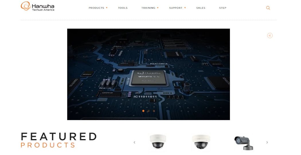 A screenshot of Hanwha Techwin&apos;s new website.