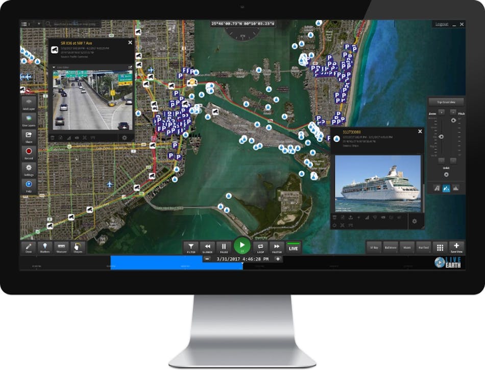 A screenshot of Live Earth, a new software solution that aggregates real-time data from multiple systems onto a single interactive map.