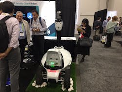The SMP Robotics S5 Security Guard on display inside the Robotic Assistance Devices booth at ISC West 2017. The SMP Robotics S5 Security Guard on display inside the Robotic Assistance Devices booth at ISC West 2017.