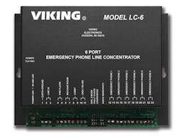 The LC-6 Line Concentrator from Viking Electronics allows six emergency phones to share a single analog phone line. The LC-6 Line Concentrator from Viking Electronics allows six emergency phones to share a single analog phone line.