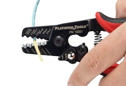 Platinum Tools' 5-in-1 Fiber Optic Stripper and Fiber Optic Kevlar Scissors. Platinum Tools' 5-in-1 Fiber Optic Stripper and Fiber Optic Kevlar Scissors.
