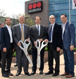 At the grand opening of the new Securitas Electronic Security (SES)headquarters facility in Uniontown, Ohio, Jeremy Brecher, SES’ SVP Technology & CIO, and SES president Tony Byerly are joined by Gerard Neugebauer, Mayor of Green, Ohio, Santiago Galaz, President of Securitas North America, and Damon Kanzler, the company’s SVP of Centralized Services & Business Operations. At the grand opening of the new Securitas Electronic Security (SES)headquarters facility in Uniontown, Ohio, Jeremy Brecher, SES’ SVP Technology & CIO, and SES president Tony Byerly are joined by Gerard Neugebauer, Mayor of Green, Ohio, Santiago Galaz, President of Securitas North America, and Damon Kanzler, the company’s SVP of Centralized Services & Business Operations.