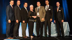 Pictured (left to right): Jeff Stanek, GM, Lenel; Michael Janikas, Sr. Acct Exec, Convergint; Sean Flint, Senior VP, Convergint; Kelle Shanks, Sr. Acct Exec, Convergint; Darren Wieder, Business Development Mgr., Convergint; Jurgen Timperman, President, Global Security Products, UTC Climate, Controls & Security; Alex Housten, VP & GM, Global Security Products, North America.