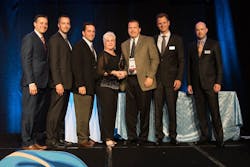 Pictured (left to right): Jeff Stanek, GM, Lenel; Michael Janikas, Sr. Acct Exec, Convergint; Sean Flint, Senior VP, Convergint; Kelle Shanks, Sr. Acct Exec, Convergint; Darren Wieder, Business Development Mgr., Convergint; Jurgen Timperman, President, Global Security Products, UTC Climate, Controls & Security; Alex Housten, VP & GM, Global Security Products, North America. Pictured (left to right): Jeff Stanek, GM, Lenel; Michael Janikas, Sr. Acct Exec, Convergint; Sean Flint, Senior VP, Convergint; Kelle Shanks, Sr. Acct Exec, Convergint; Darren Wieder, Business Development Mgr., Convergint; Jurgen Timperman, President, Global Security Products, UTC Climate, Controls & Security; Alex Housten, VP & GM, Global Security Products, North America.