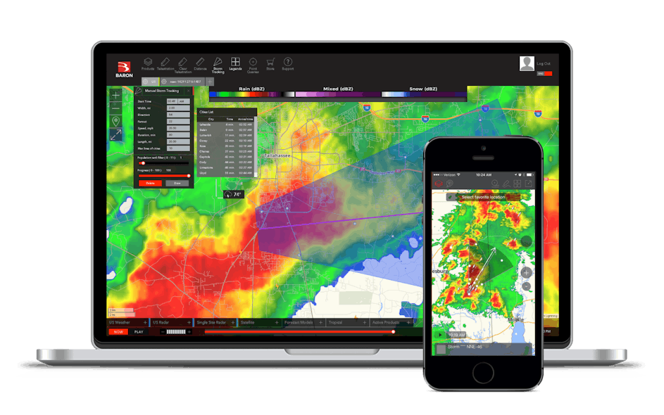 Baron Threat Net allows users to monitor weather and safety for situational awareness by location and includes simple custom alerts including Baron exclusive location-based Pinpoint Alerting and standard alerts from the National Weather Service (NWS).