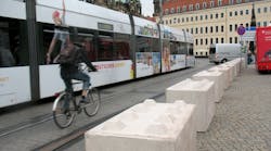 Concrete blocks in the city center of Dresden during the 2016 German Unity Day Celebrations.