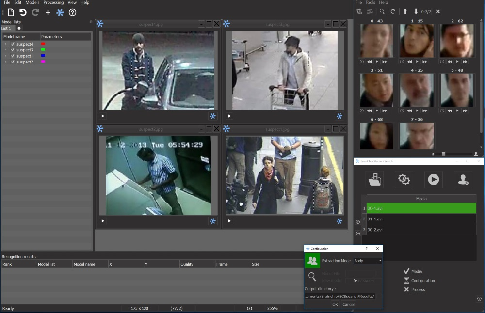 This screenshot shows the BrainChip Studio facial detection software in action.