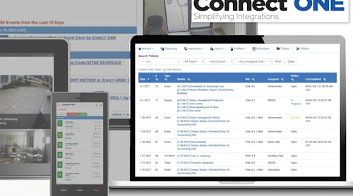 The Connect ONE module was designed in response to end-user customers looking for streamlined methods to track critical event responses, incidents and repair tickets at one or multiple locations. The module interfaces directly with the Connect ONE security system application or can be deployed as a standalone service, requiring no control or on site equipment.