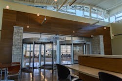 Manhattan Regional Airport in Kansas relies on Boon Edam Tourlock 120S one-way security revolving doors to keep its passenger hold room fully secure. Manhattan Regional Airport in Kansas relies on Boon Edam Tourlock 120S one-way security revolving doors to keep its passenger hold room fully secure.